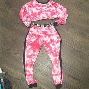 SHEIN Kids Pink and Black Tie-Dye Jogger Set